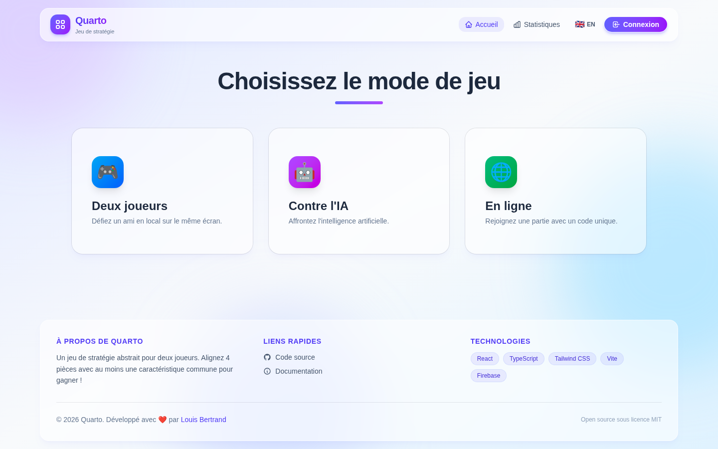 Quarto home: choosing a game mode